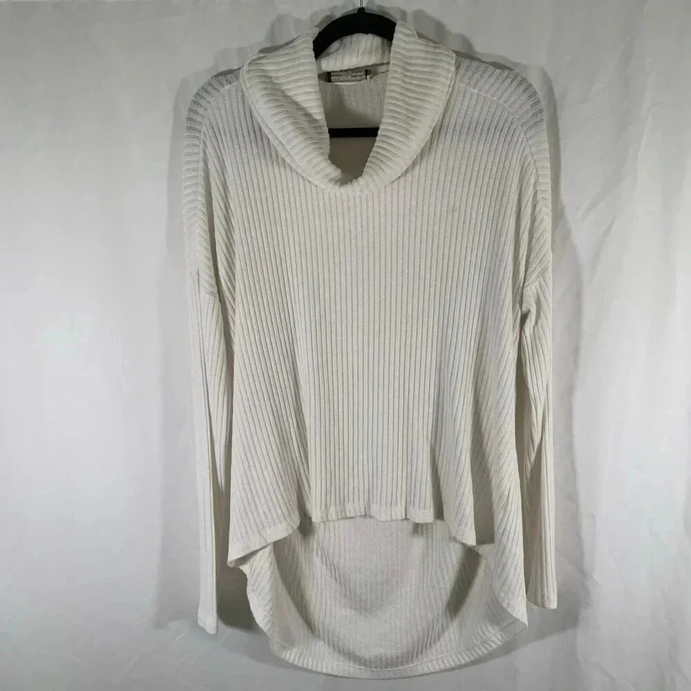 Saturday Sunday Sweater Women's Small White Ribbed Cowl Neck Anthropologie